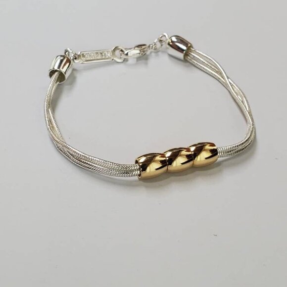 Napier Signed Vintage 3 Strand Silver tone and Gold tone Bead Bracelet - Picture 7 of 9